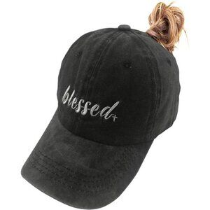 Ponytail Hat Messy Bun Vintage Washed Distressed Twill Plain Baseball